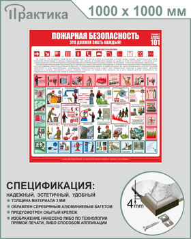 С15 Стенд пожарная безопасность (1000х1000 мм, пластик ПВХ 3 мм, алюминиевый багет серебряного цвета) - Стенды - Стенды по пожарной безопасности - магазин "Охрана труда и Техника безопасности"